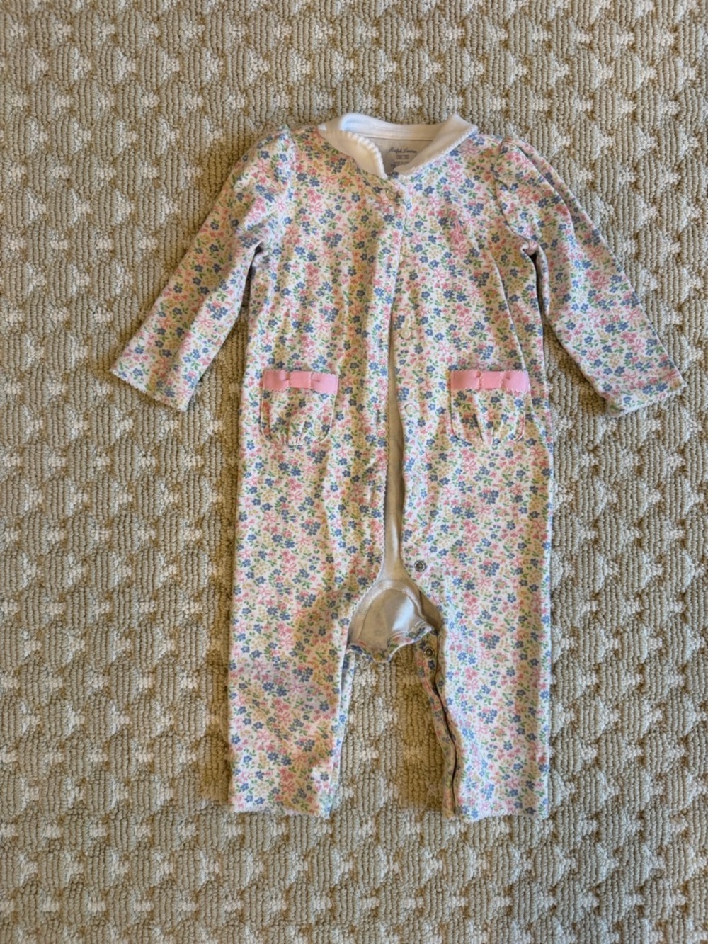 Ralph Lauren Pink Floral Long-Sleeve Footed One-Piece